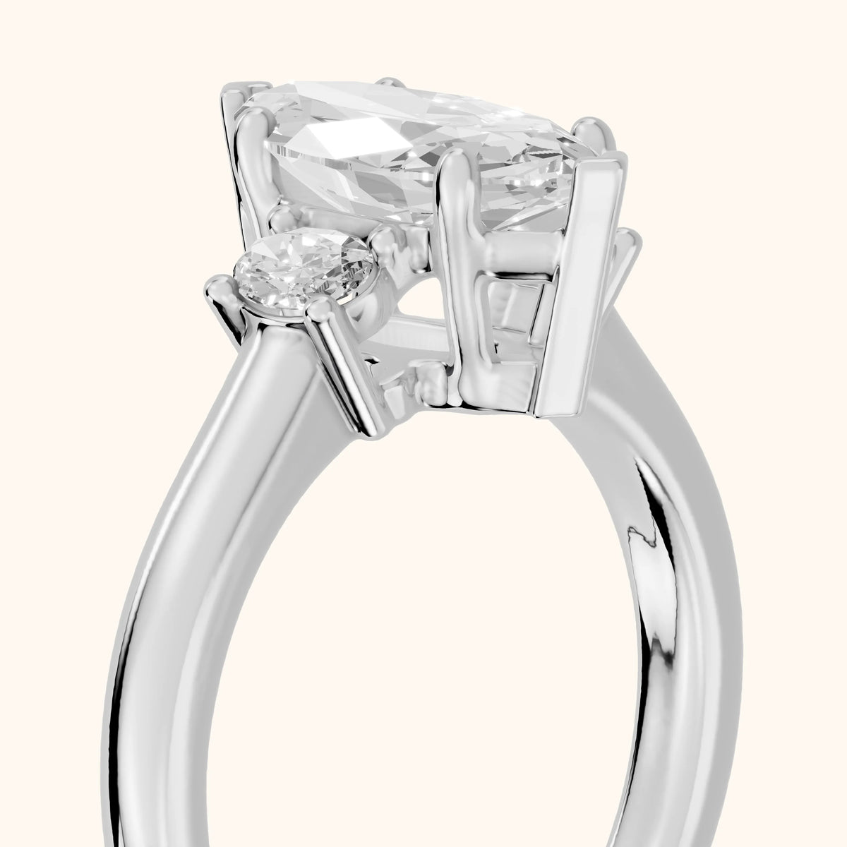 Alya Three-Stone Cathedral Marquise Diamond Engagement Ring in Silver - slant-view.webp