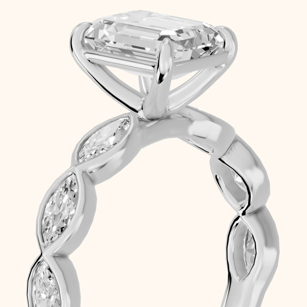 Bonnie Vine Bezel Emerald Diamond Engagement Ring in Silver - slant-view.webp