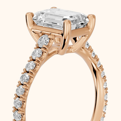 Una Cathedral Pavé Emerald Diamond Engagement Ring in Rose Gold - slant-view.webp