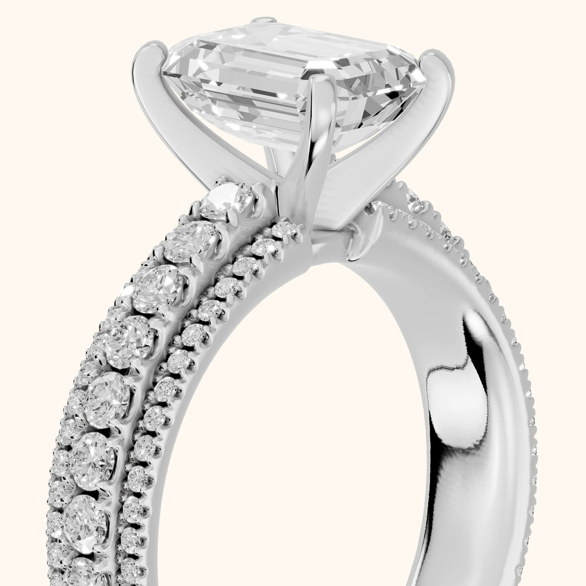 Oona Wide Band Pavé Emerald Diamond Engagement Ring in Silver - slant-view.webp