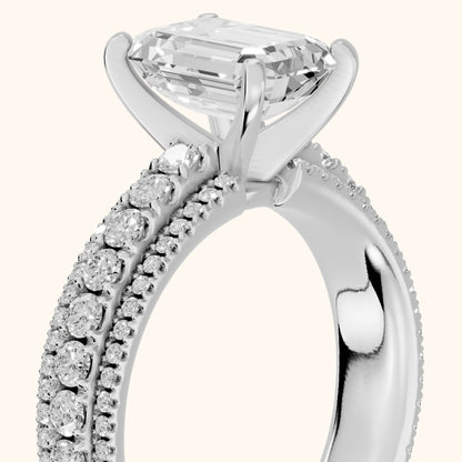 Oona Wide Band Pavé Emerald Diamond Engagement Ring in Silver - slant-view.webp