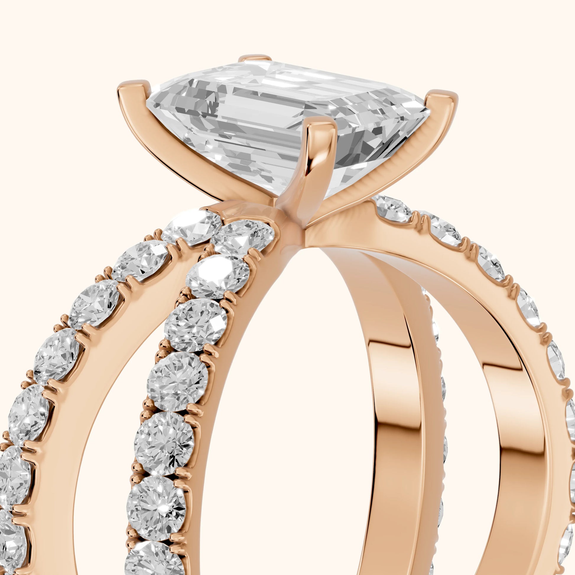 Lior Criss Cross Pavé Emerald Diamond Engagement Ring in Rose Gold - slant-view.webp