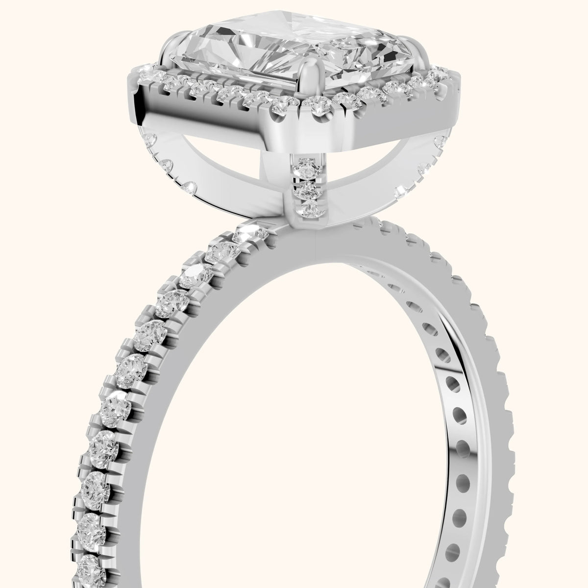 Rosemary Halo Pavé Radiant Diamond Engagement Ring in Platinum - slant-view.webp