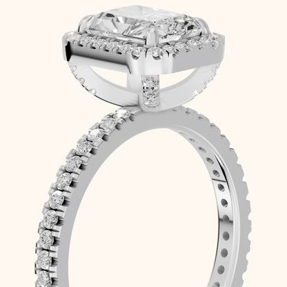 Rosemary Halo Pavé Radiant Diamond Engagement Ring in Platinum - slant-view.webp