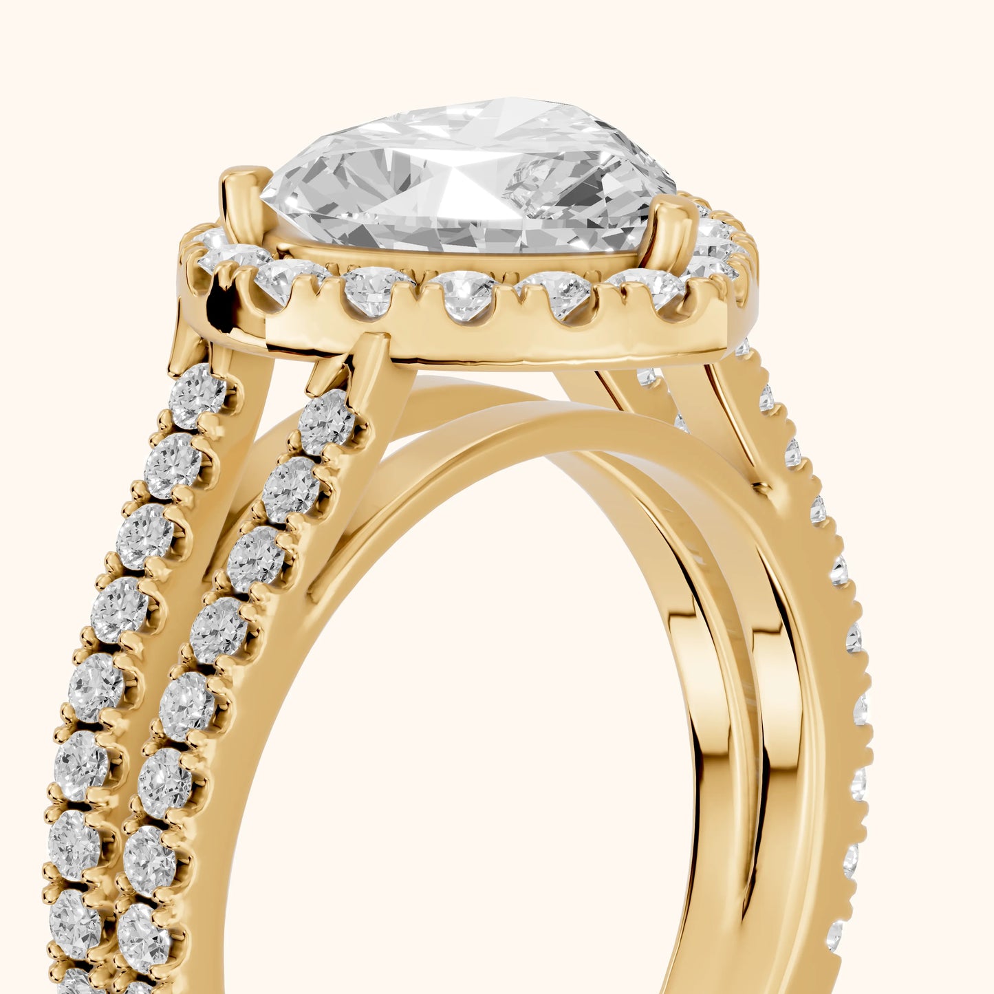 Kira Halo Split Shank Heart Diamond Engagement Ring in Yellow Gold - slant-view.webp