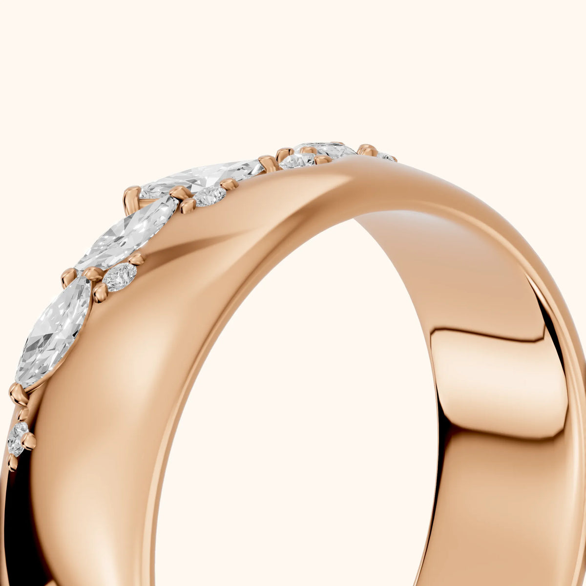 Adeline Dome Marquise & Round Diamond Wedding Band in Rose Gold - slant-view