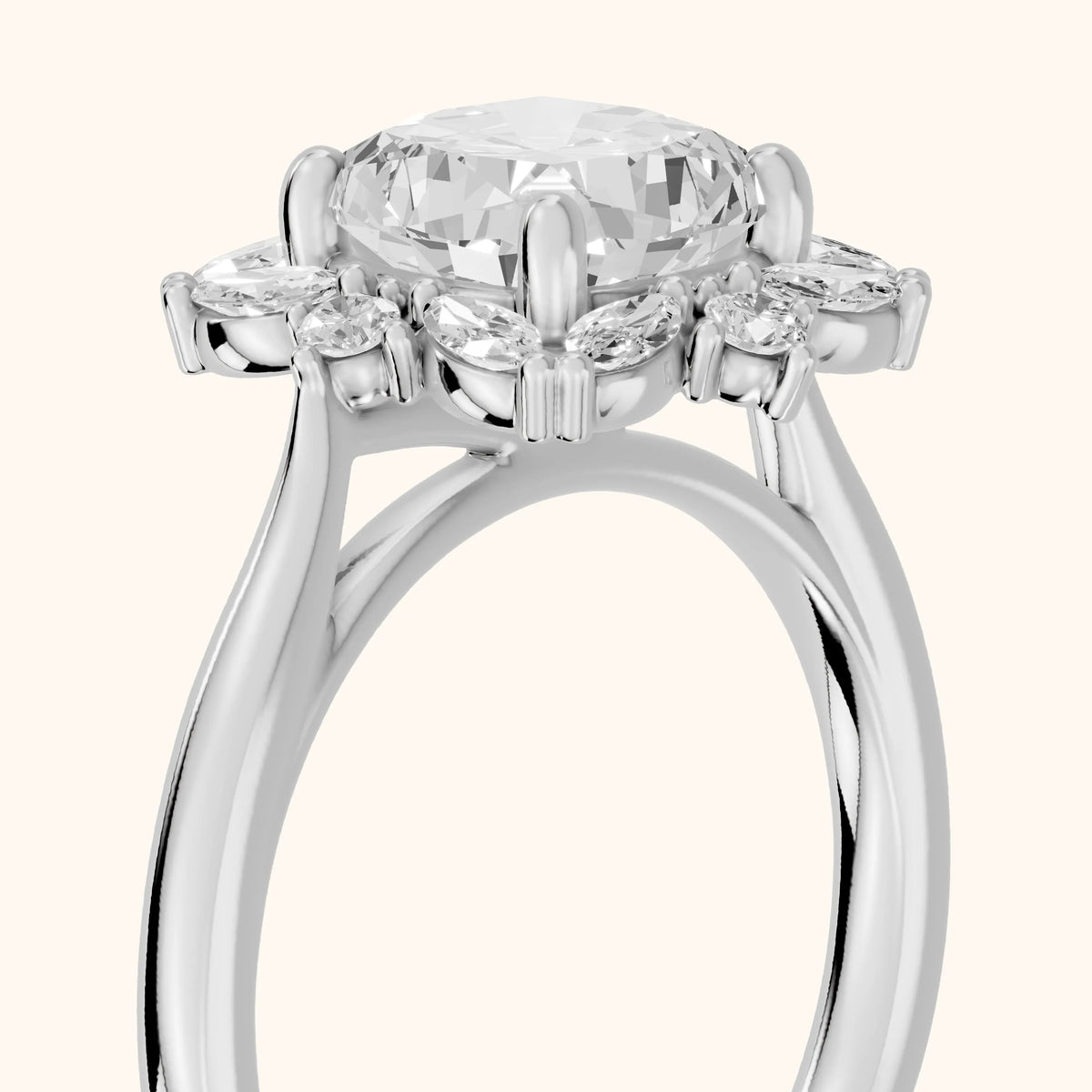 Brynn Starburst Cluster Cushion Diamond Engagement Ring in Silver - slant-view.webp