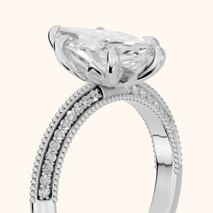 Indie Vintage Milgrain Marquise Diamond Engagement Ring in White Gold - slant-view.webp