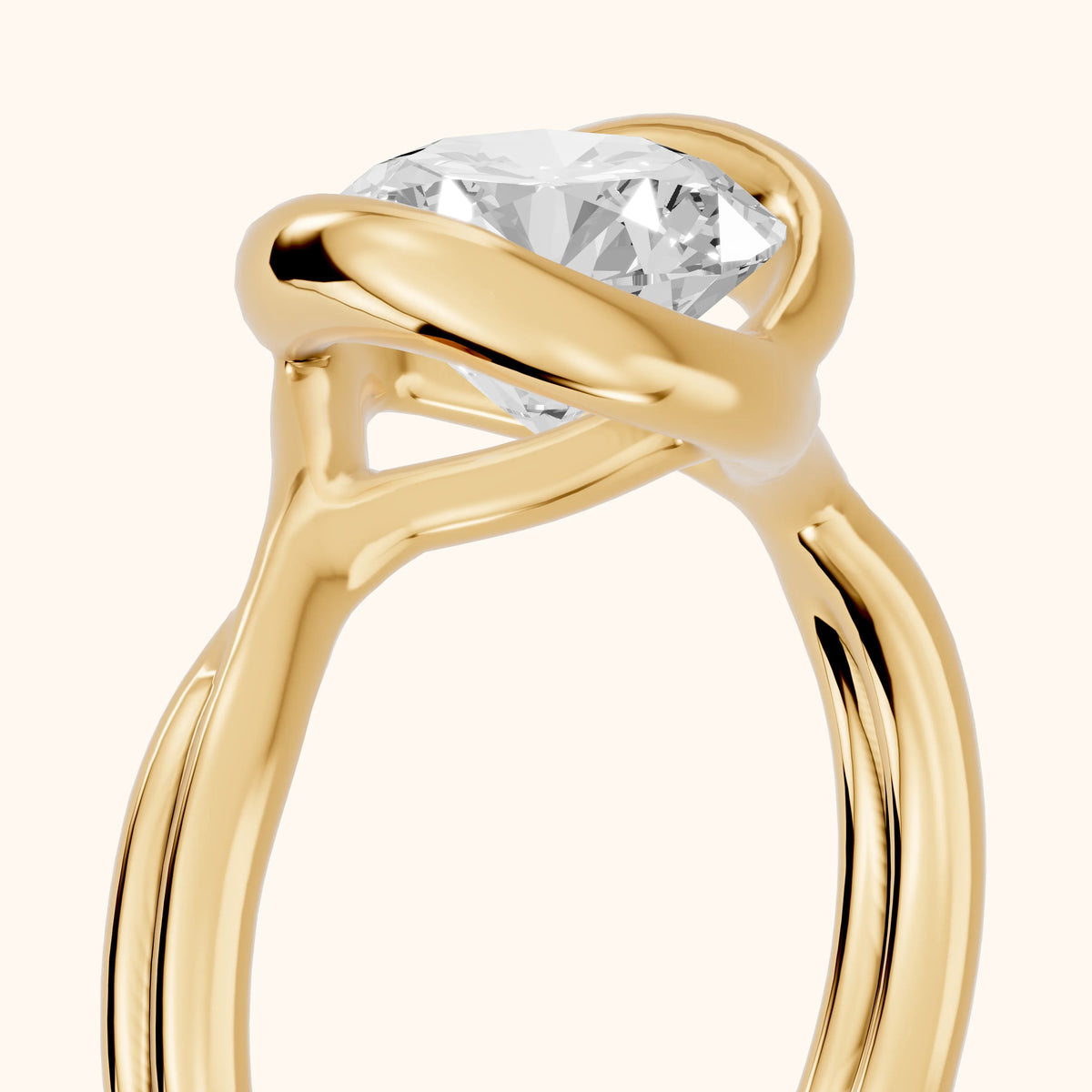 Lucille Half Bezel Solitaire Round Diamond Engagement Ring in Yellow Gold - slant-view.webp