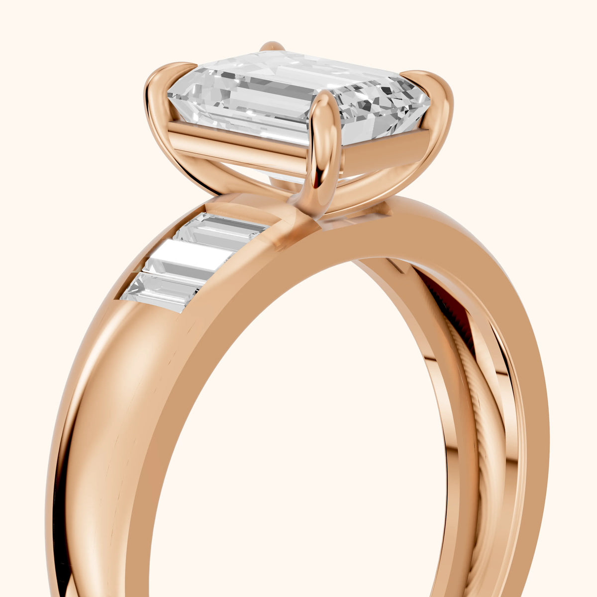 Elsie Channel Set Emerald Diamond Engagement Ring in Rose Gold - slant-view.webp