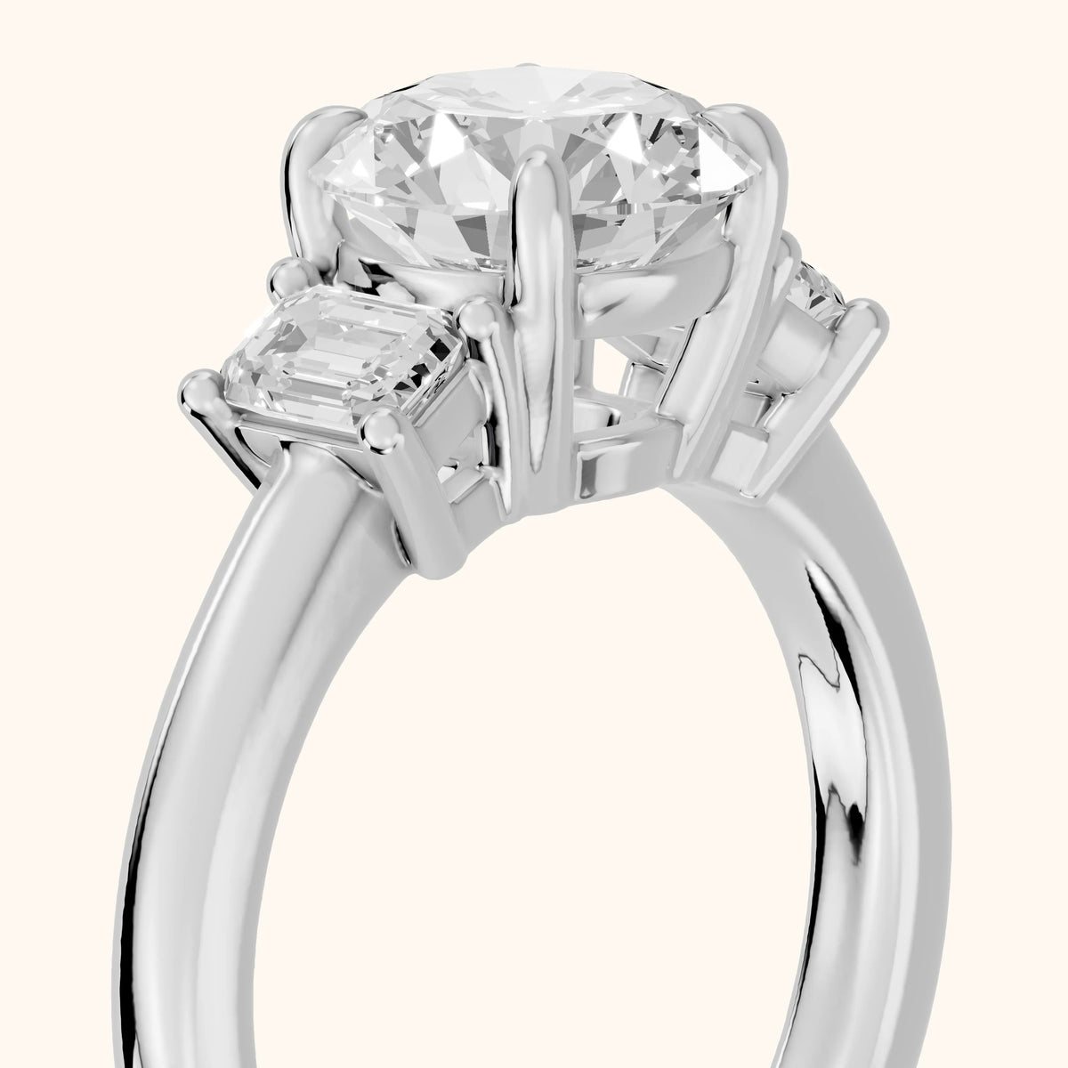 Babette Deco Three-Stone Round Diamond Engagement Ring in Silver - slant-view.webp