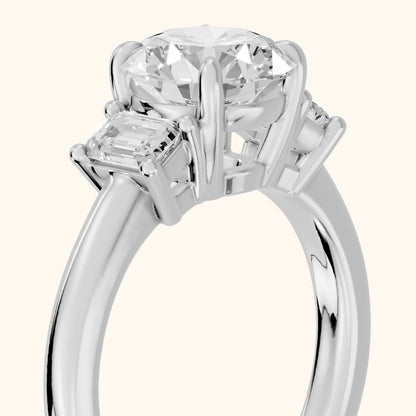 Babette Deco Three-Stone Round Diamond Engagement Ring in Silver - slant-view.webp