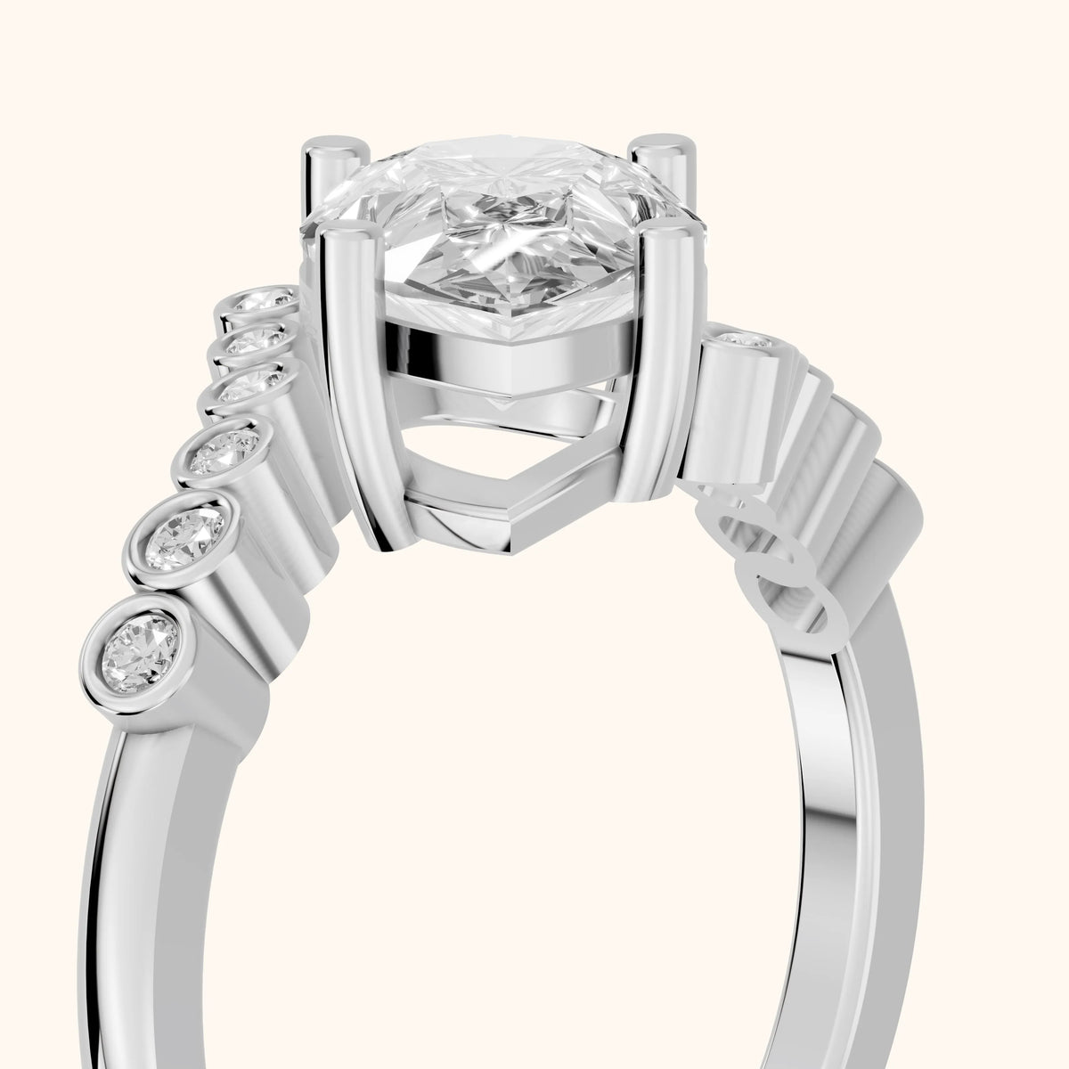 Chatham Bezel Bypass Pear Diamond Engagement Ring in Platinum - slant-view.webp