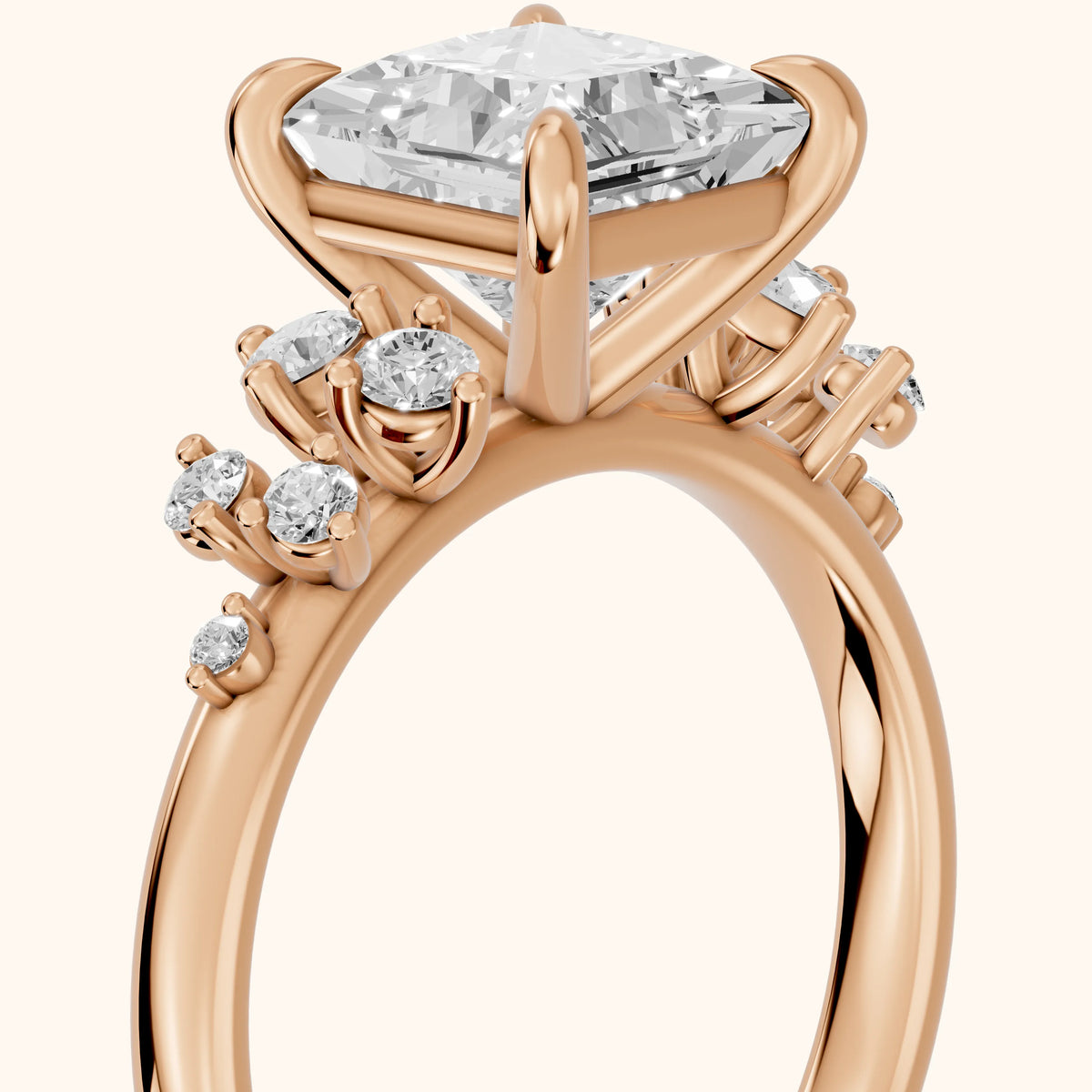 Mirabelle Cluster Princess Diamond Engagement Ring in Rose Gold - slant-view.webp