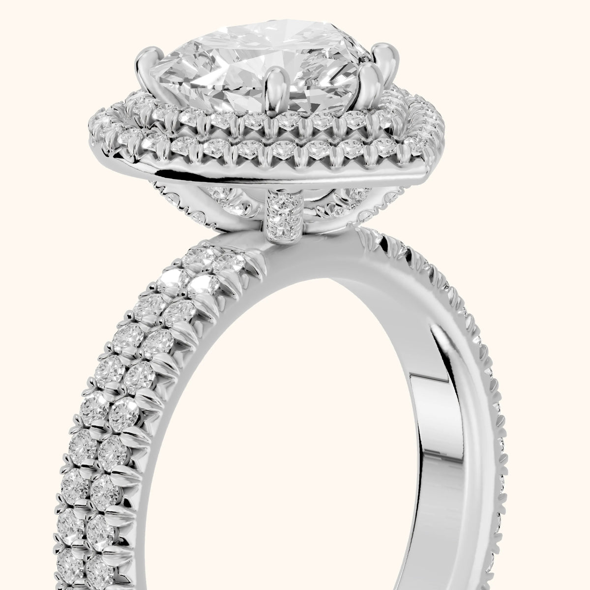 Lenox Double Halo Pavé Heart Diamond Engagement Ring in Silver - slant-view.webp