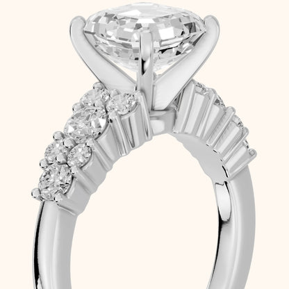 Roxana Graduated Cluster Asscher Diamond Engagement Ring in Silver - slant-view.webp