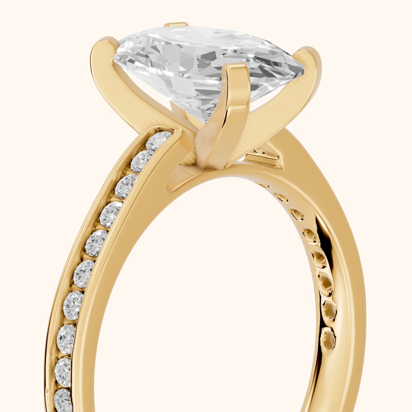 Tessa Solitaire Channel Set Oval Diamond Engagement Ring in Yellow Gold - slant-view.webp