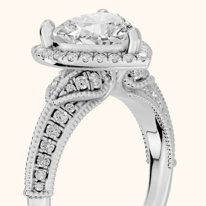 Logan Milgrain Halo Heart Diamond Engagement Ring in White Gold - slant-view.webp
