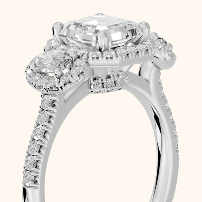 Austin Three-Stone Halo Asscher Diamond Engagement Ring in White Gold - slant-view.webp