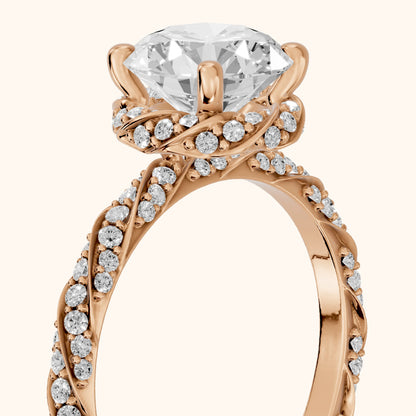 Marcy Twist Halo Round Diamond Engagement Ring in Rose Gold - slant-view.webp