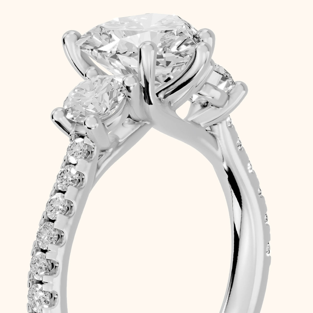 Sibyl Trellis Three-Stone Heart Diamond Engagement Ring in Silver - slant-view.webp