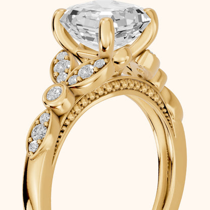 Polly Floral Cluster Asscher Diamond Engagement Ring in Yellow Gold - slant-view.webp