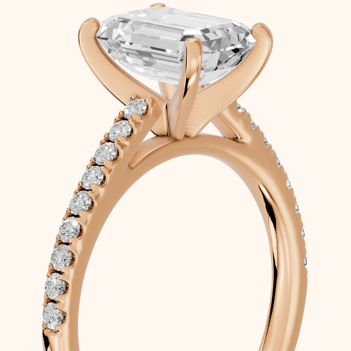 Ailsa Micropavé Emerald Diamond Engagement Ring in Rose Gold - slant-view.webp