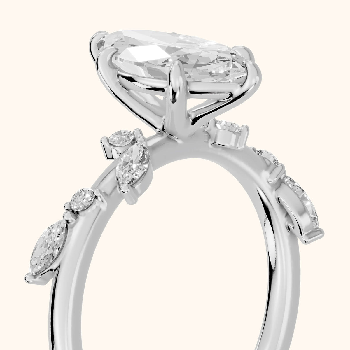 Vivian Leaf Marquise Diamond Engagement Ring in Silver - slant-view.webp