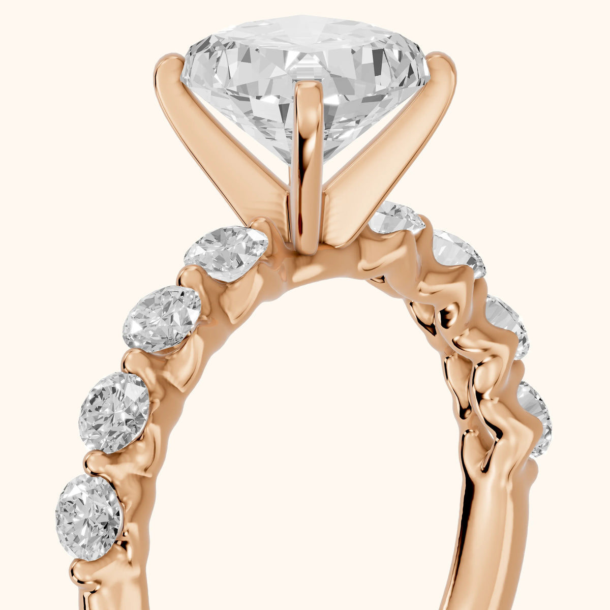 Maura Beaded Statement Cushion Diamond Engagement Ring in Rose Gold - slant-view.webp