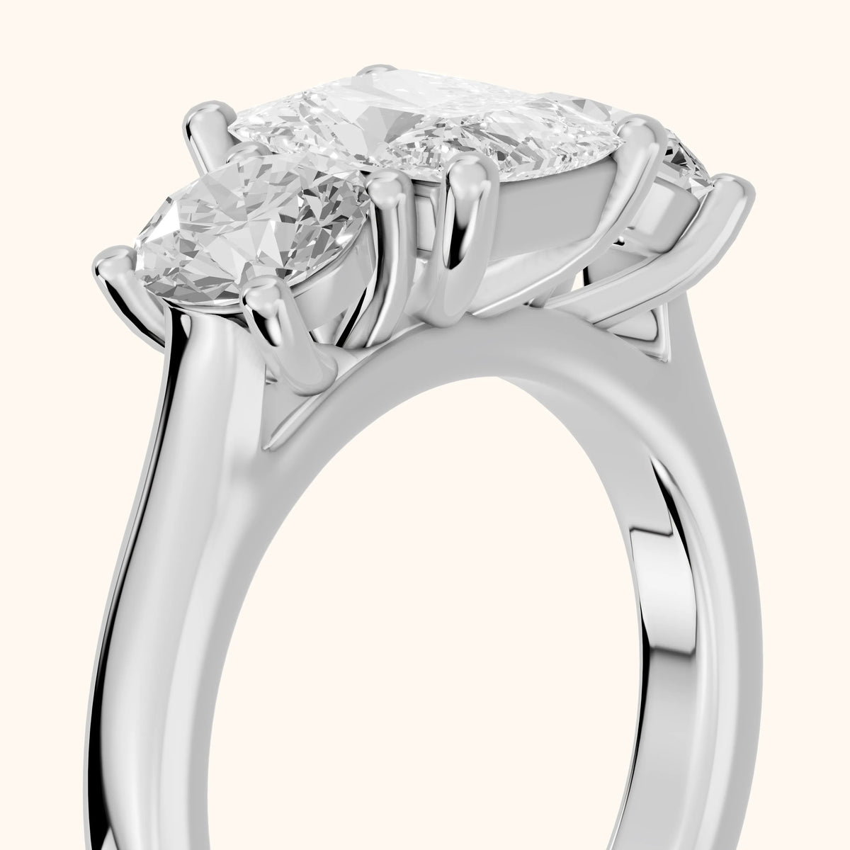 Callie Three-Stone Trellis Radiant Diamond Engagement Ring in White Gold - slant-view.webp
