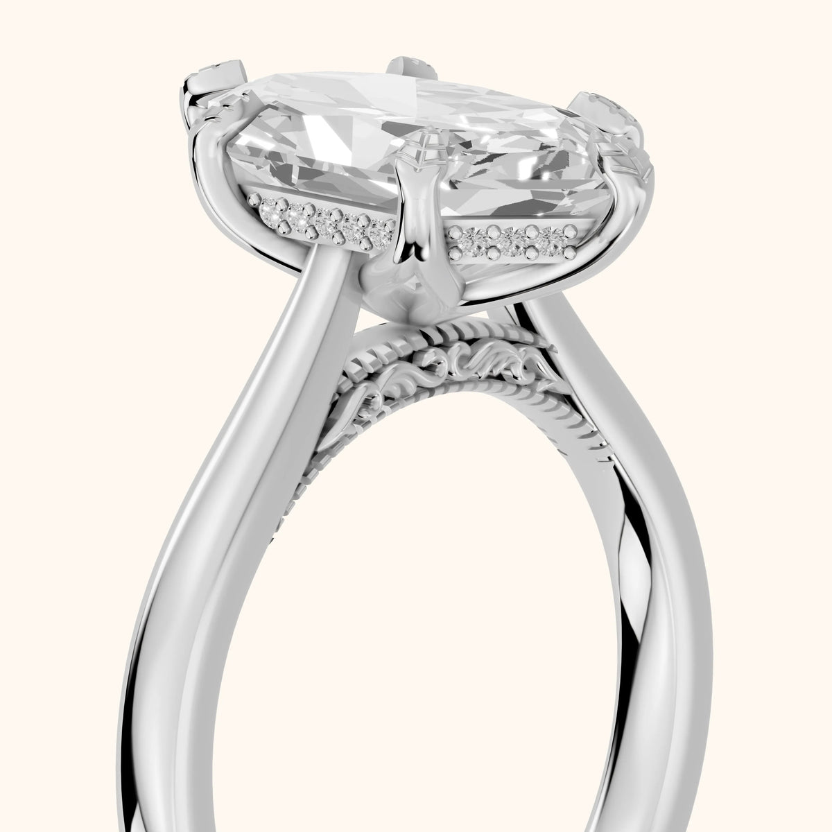 Aubrey Filigree Hidden Halo Dutch Marquise Diamond Engagement Ring in Platinum - slant-view.webp