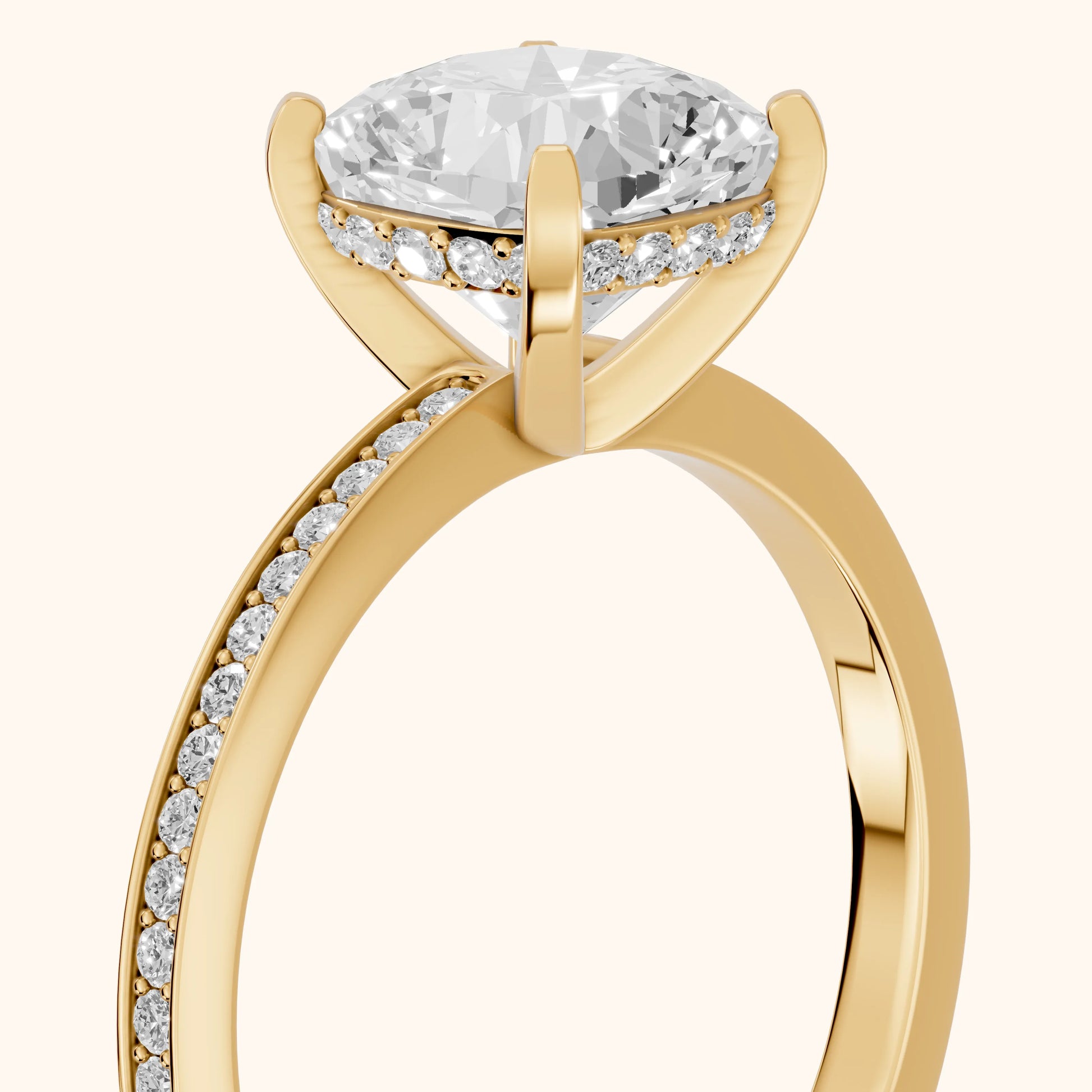 Naia Hidden Halo Cushion Diamond Ring in Yellow Gold - slant-view.webp
