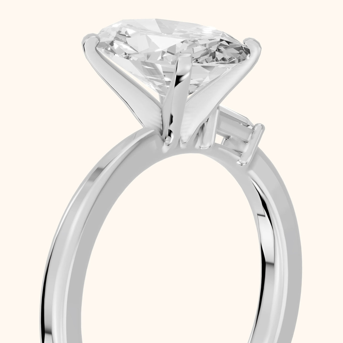 Donatella Baguette Oval Diamond Engagement Ring in Platinum - slant-view.webp