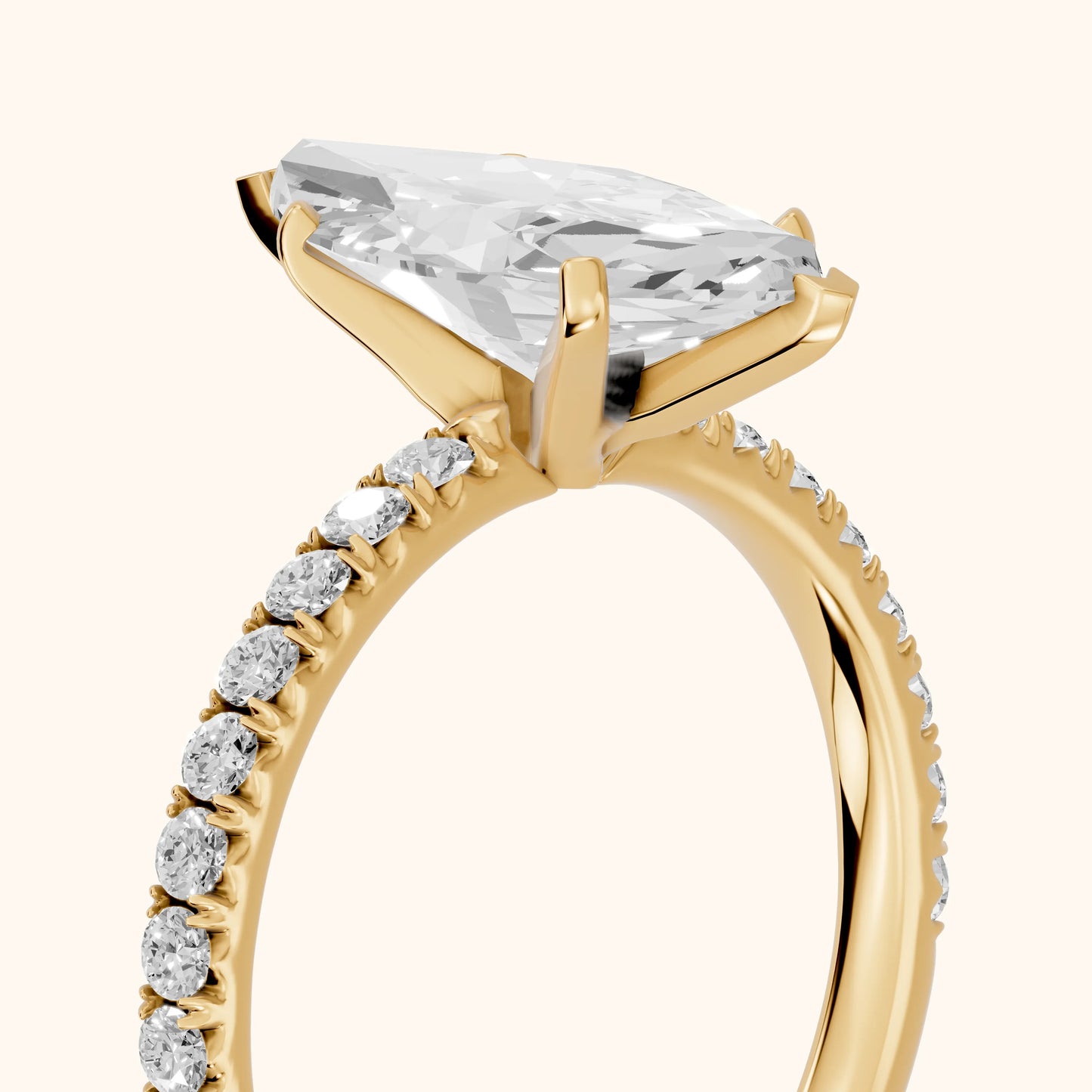 Juna French Pavé Solitaire Marquise Diamond Engagement Ring in Yellow Gold - slant-view.webp
