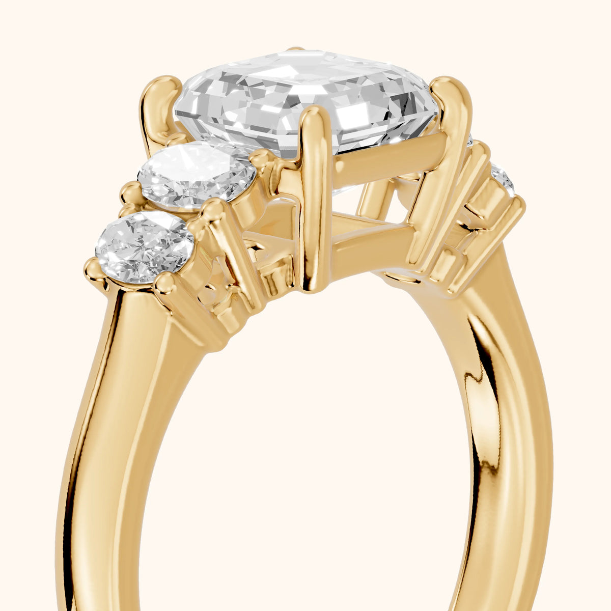 Kirsten Graduated Five-Stone Asscher Diamond Engagement Ring in Yellow Gold - slant-view.webp