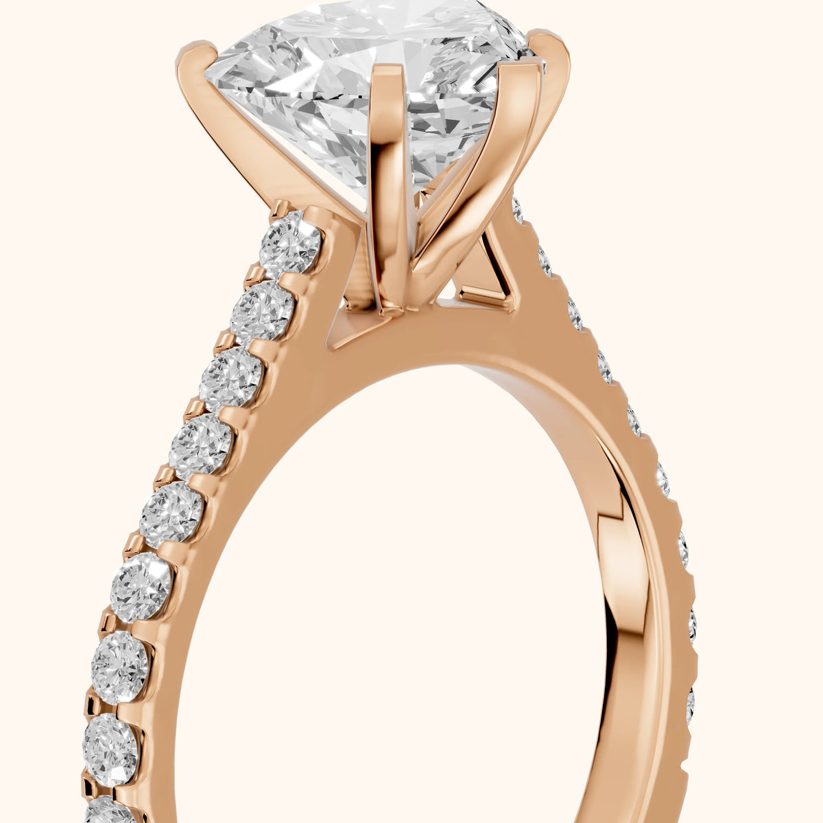 Elsa Cathedral Pavé Heart Diamond Engagement Ring in Rose Gold - slant-view.webp