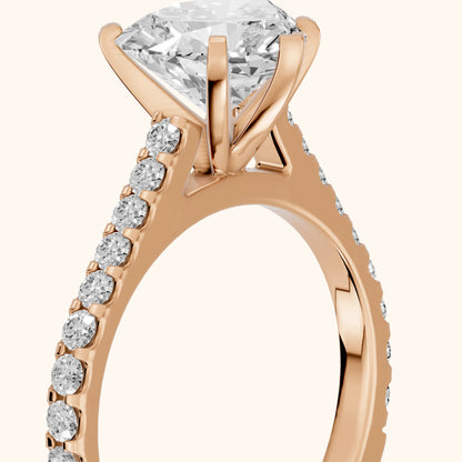 Elsa Cathedral Pavé Heart Diamond Engagement Ring in Rose Gold - slant-view.webp