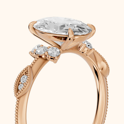 Naomi Vintage Milgrain Oval Diamond Engagement Ring in Rose Gold - slant-view.webp