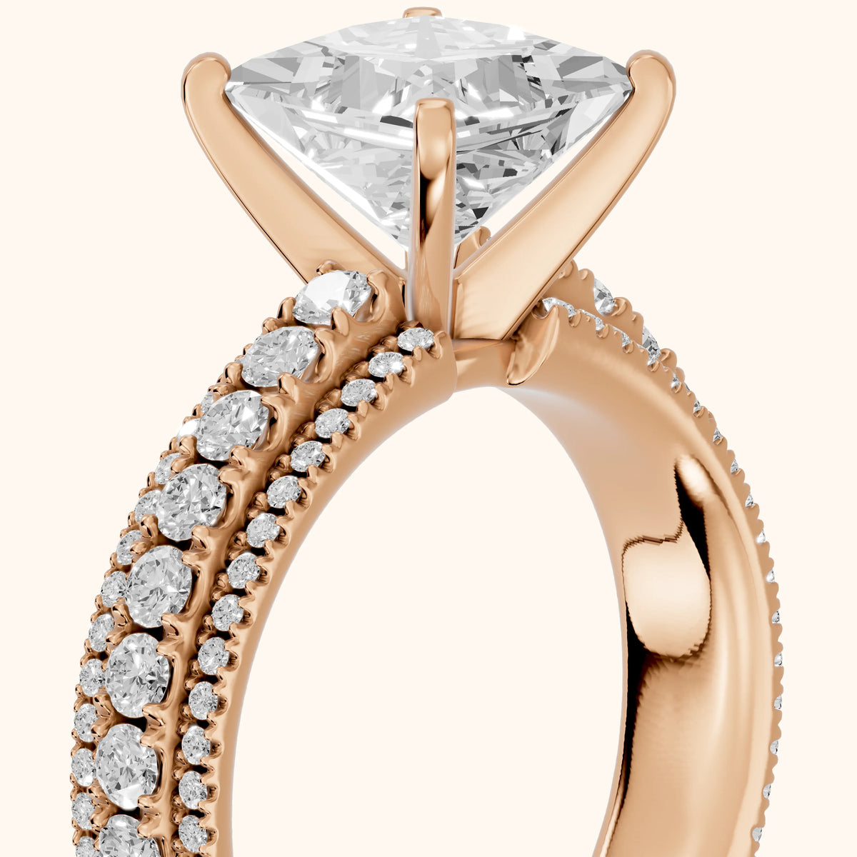 Oona Wide Band Pavé Princess Diamond Engagement Ring in Rose Gold - slant-view.webp