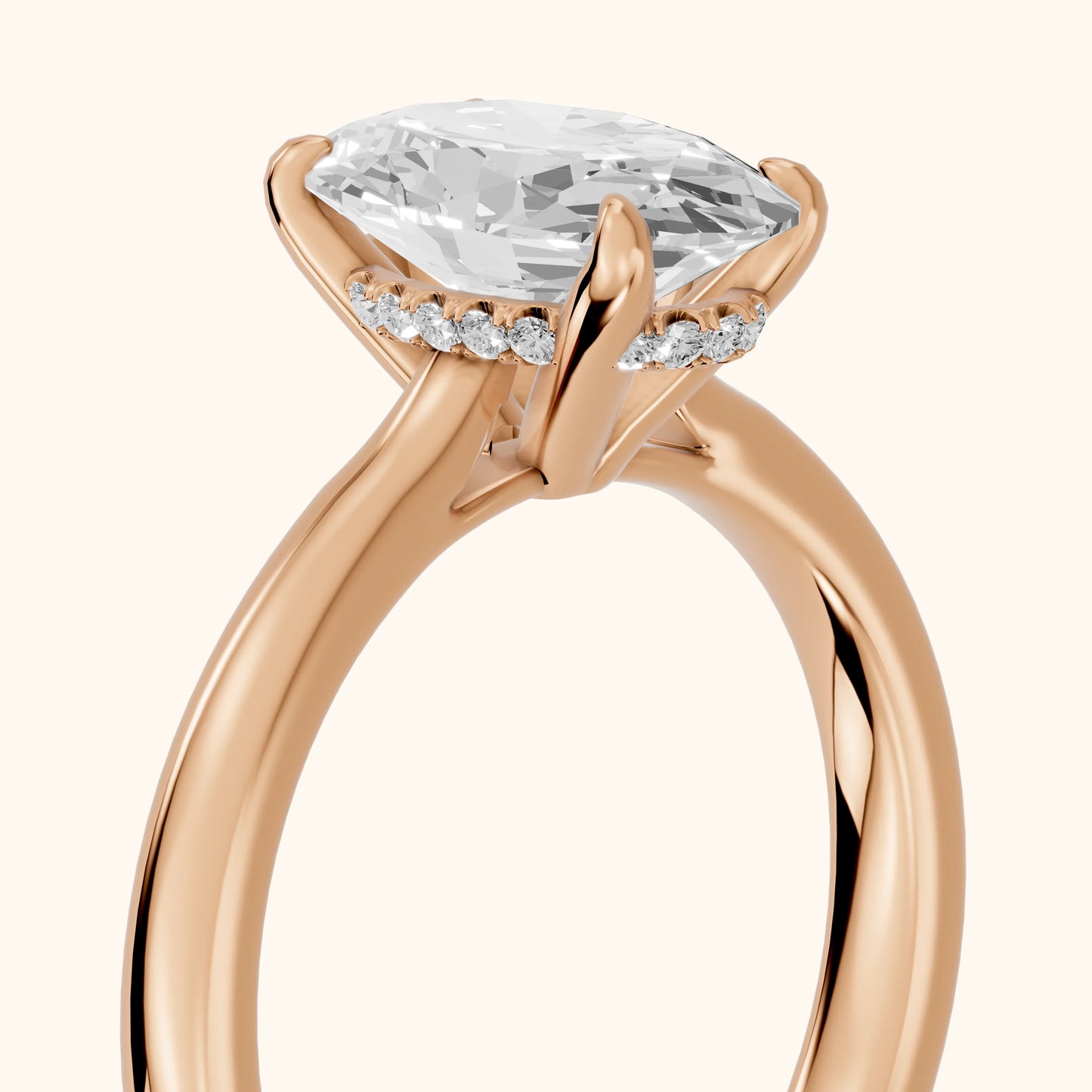 Mena Hidden Halo Oval Diamond Engagement Ring in Rose Gold - slant-view.webp