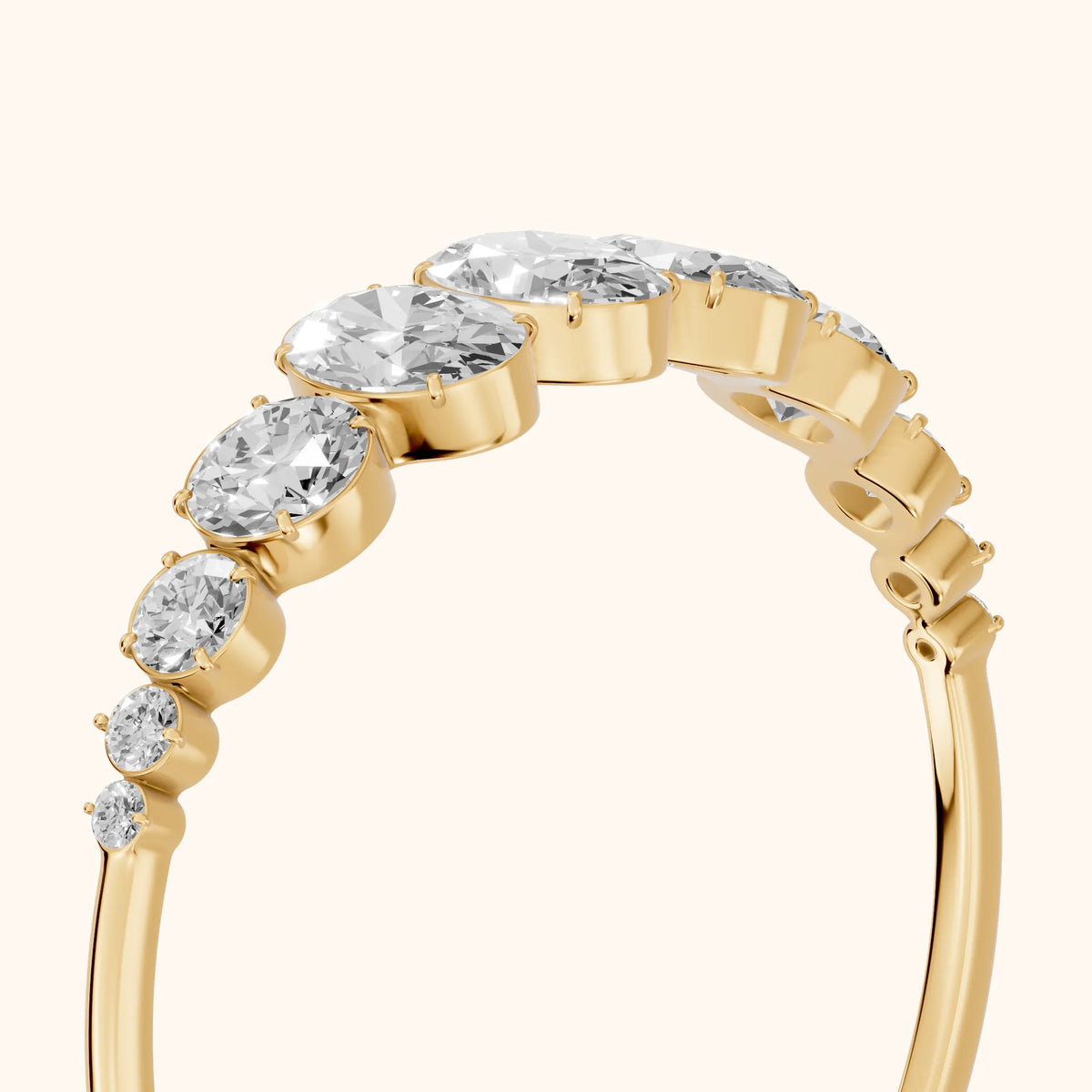 Nerea Riviera Oval & Round Diamond Wedding Band in Yellow Gold - slant-view