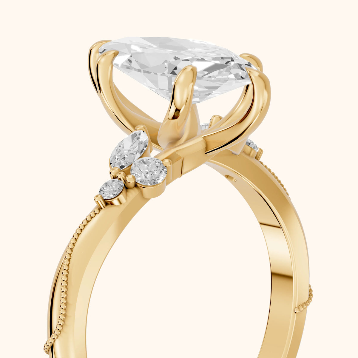Joanna Milgrain Twist Marquise Diamond Engagement Ring in Yellow Gold - slant-view.webp