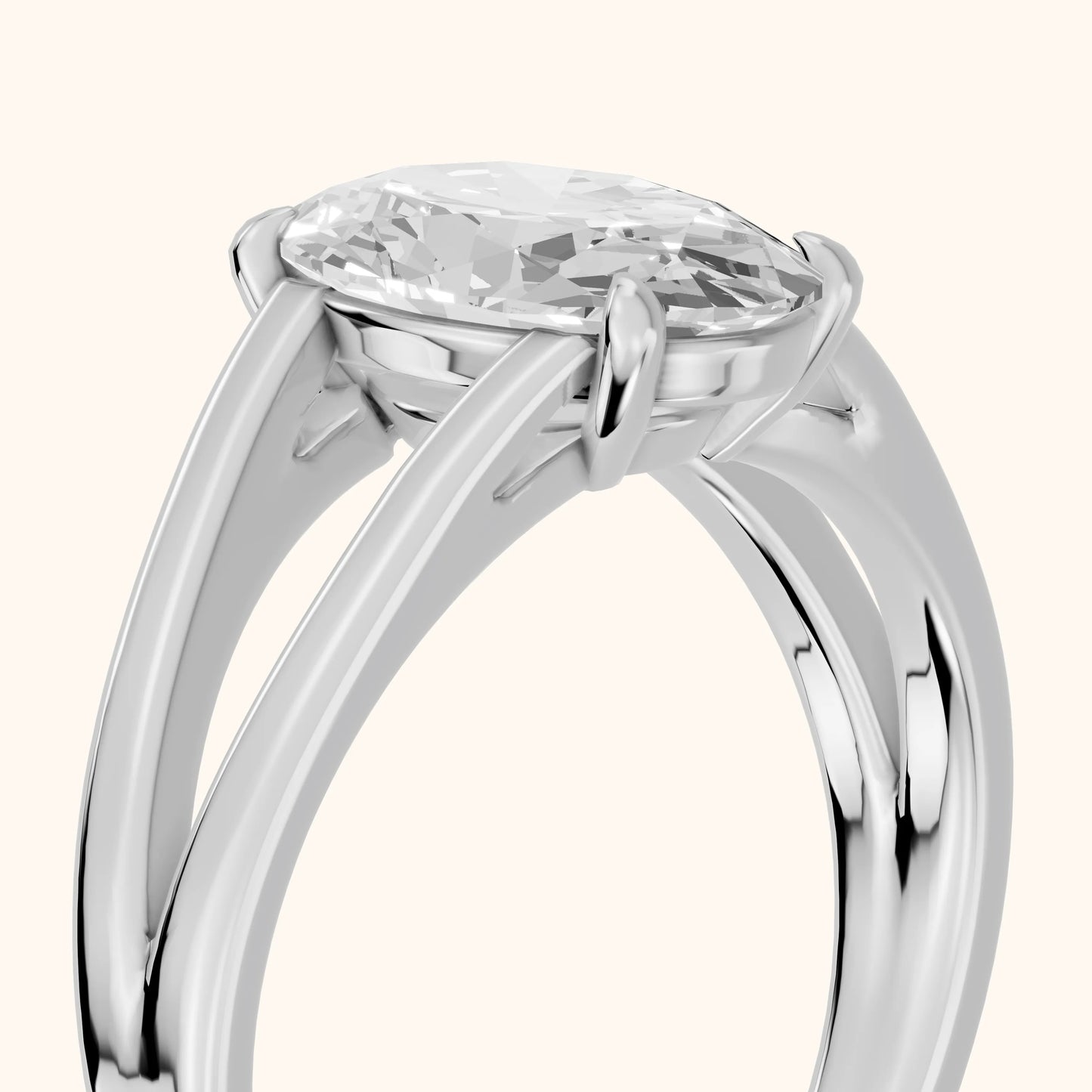 Giselle Solitaire Split Shank Oval Diamond Engagement Ring in Silver - slant-view.webp