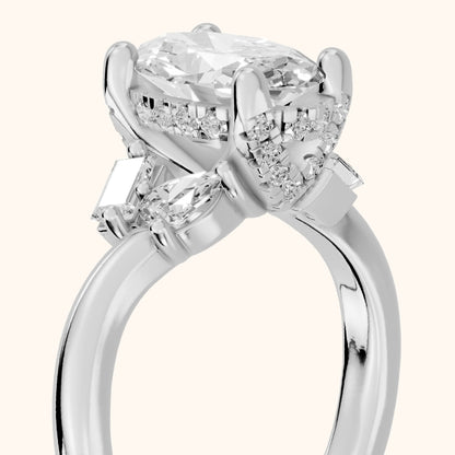 Betty Hidden Halo Cluster Oval Diamond Engagement Ring in Silver - slant-view.webp