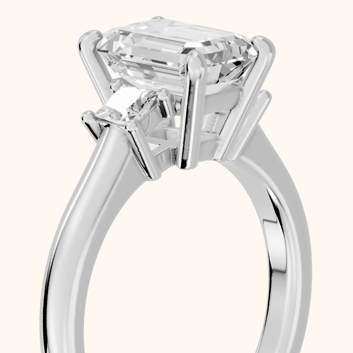 Brenna Three-Stone Emerald Diamond Engagement Ring in Silver - slant-view.webp