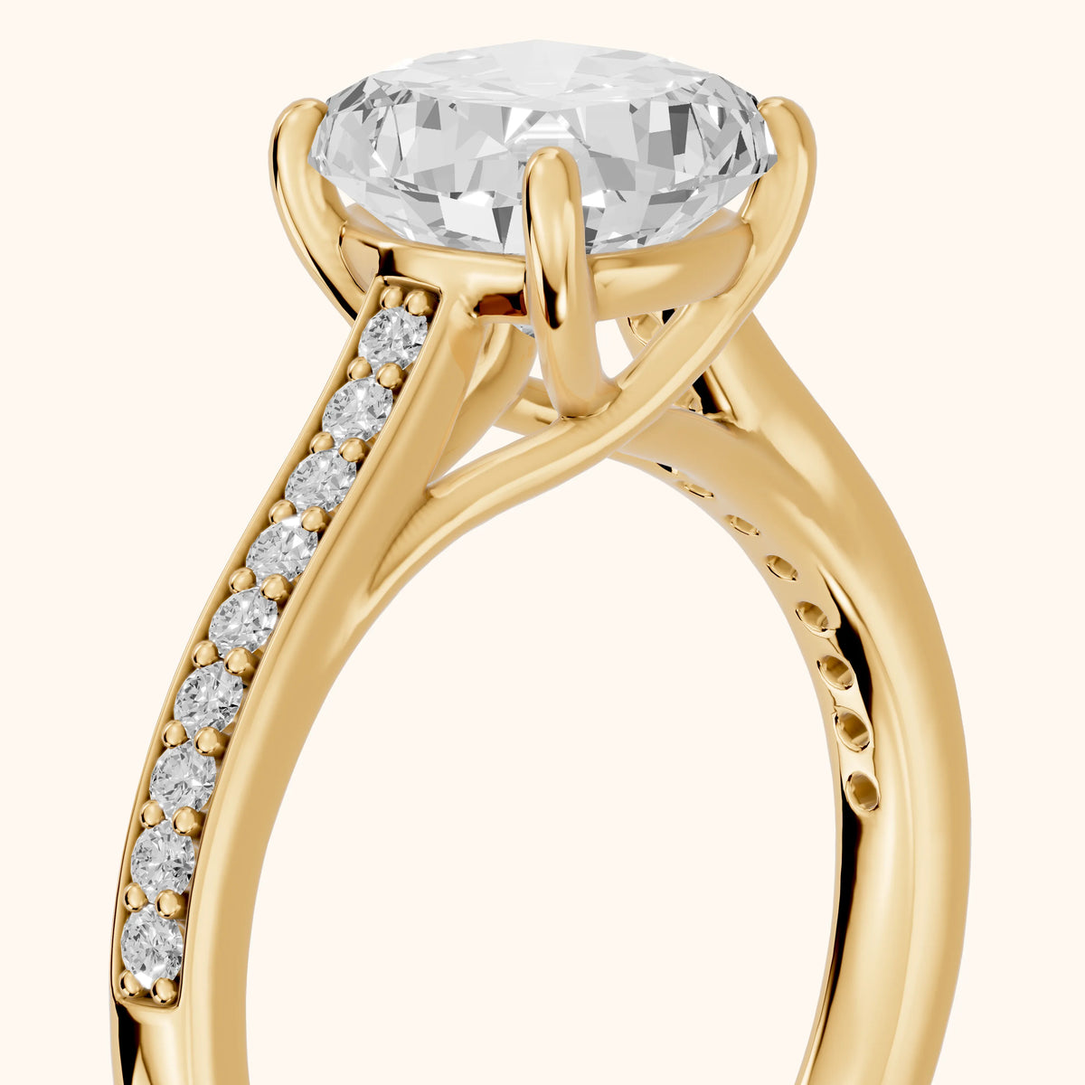 Nancy Trellis Pavé Cushion Diamond Engagement Ring in Yellow Gold - slant-view.webp