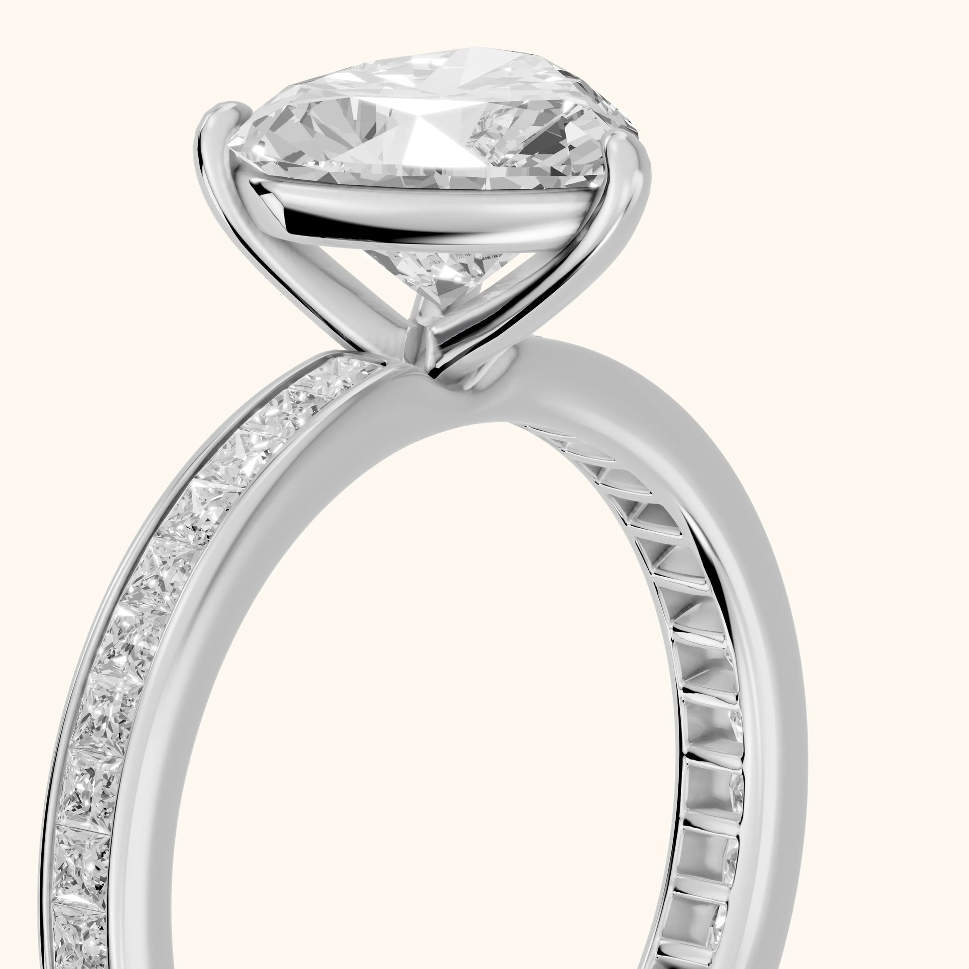 Brielle Channel Set Solitaire Heart Diamond Ring in Platinum - slant-view.webp