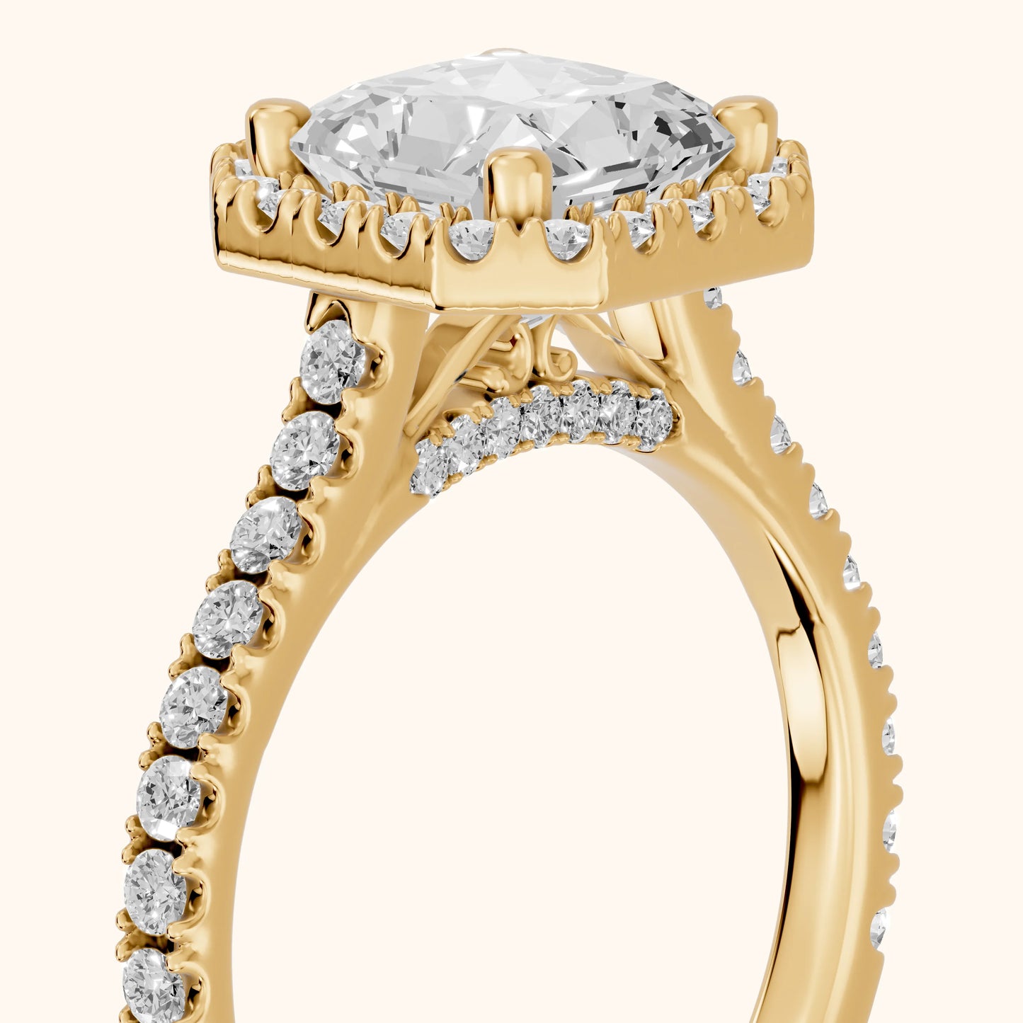 Sophie Halo Pavé Radiant Diamond Ring in Yellow Gold - slant-view.webp