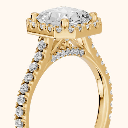 Sophie Halo Pavé Radiant Diamond Ring in Yellow Gold - slant-view.webp