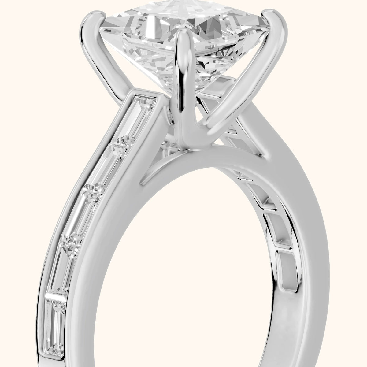 Dawn Baguette Channel Set Princess Diamond Engagement Ring in White Gold - slant-view.webp